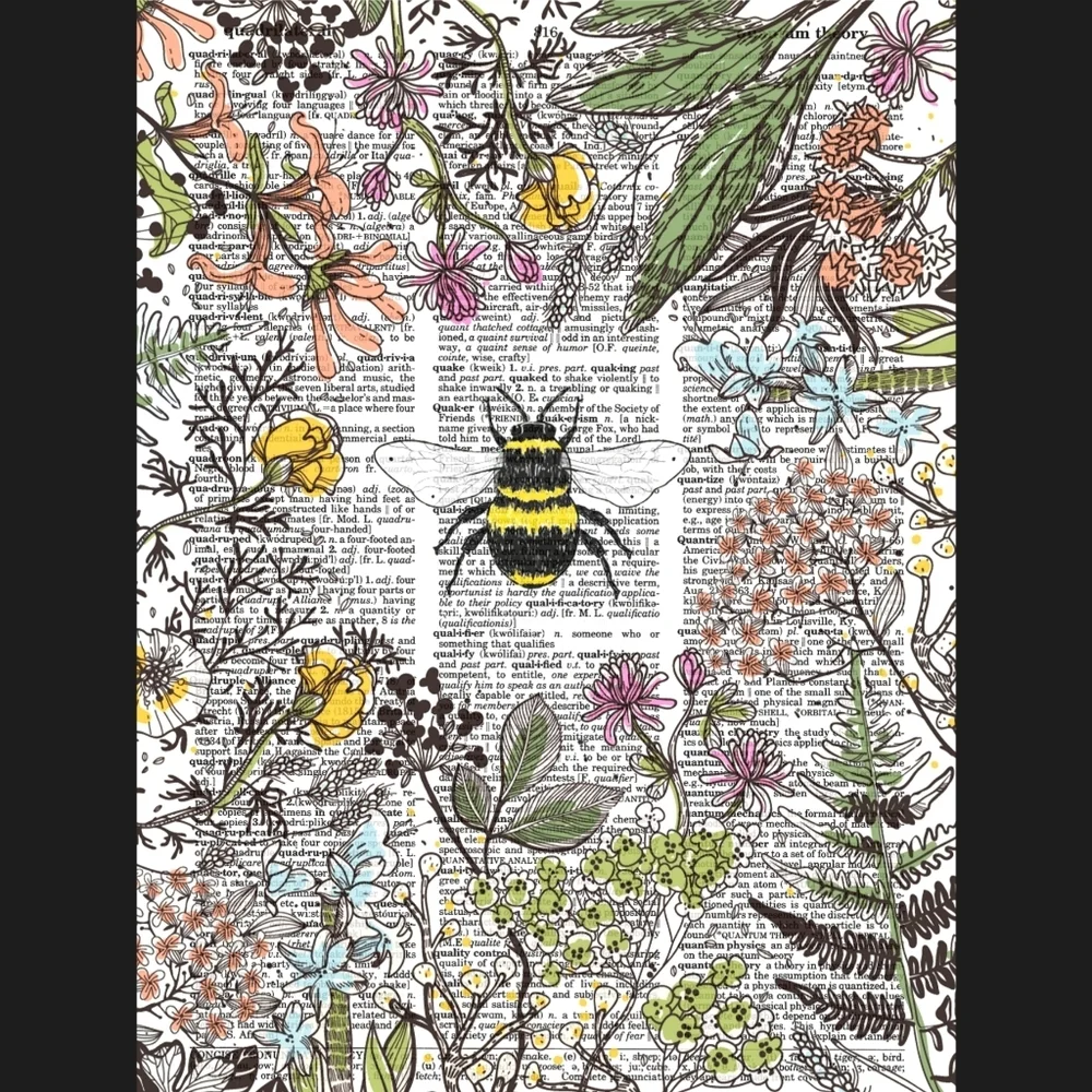 Bee Modern Nature Garden Landscape Flower Vintage Dictionary Art Print